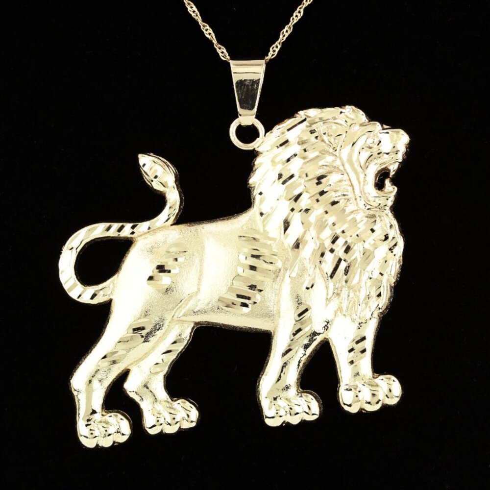 10k Yellow Gold Diamond-Cut Roaring Lion Pendant